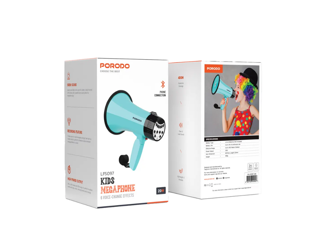 Porodo Kids Megaphone - Sky Blue | Loud & Fun for Kids, 3+ Years Porodo Kids Megaphone - Sky Blue | Loud & Fun for Kids, 3+ Years